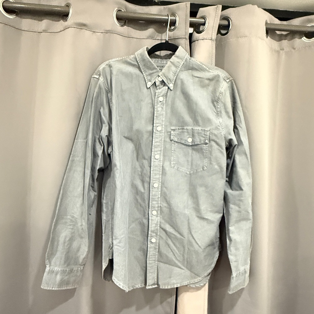 Abercrombie and Fitch Shirt Adult Gray Solid Button Up Long Sleeve L